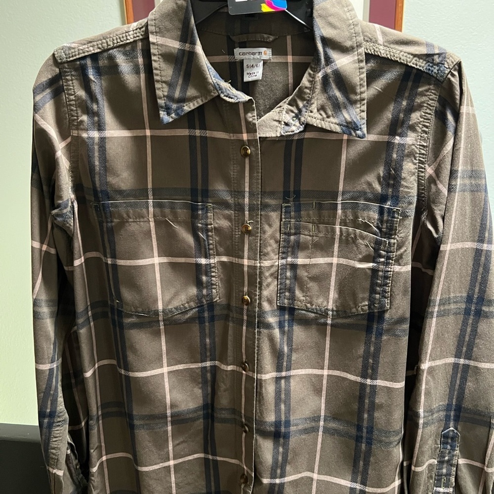 Carhartt Women's Plaid Button-Down Shirt - Green, Pink & Blue #226DO